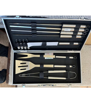 12 PC BBQ Tool Set w/ Case for Outdoor Grilling, Camping
